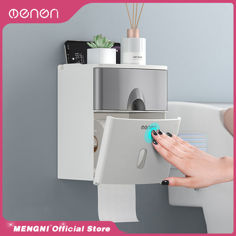 MENGNI High Quality Toilet Paper Holder no drill Waterproof Toilet Tissue Storage Box Wall Mount tissue box Bathroom Accessories Sets