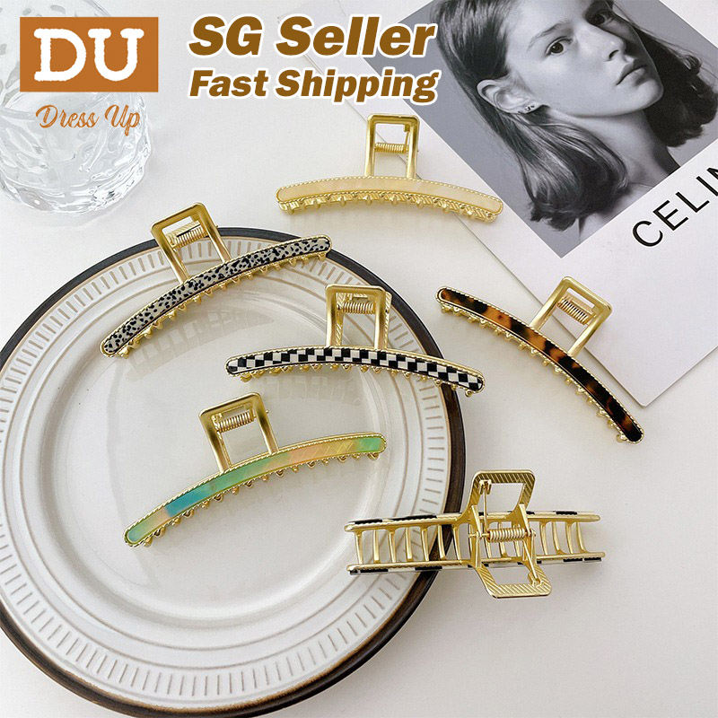 [SG | Smooth & Tight] 11cm Vintage Elegant Metal & Acetate Hair Claw, Half updo, Gold Metallic hair grasping hair clamp hair accessories for women