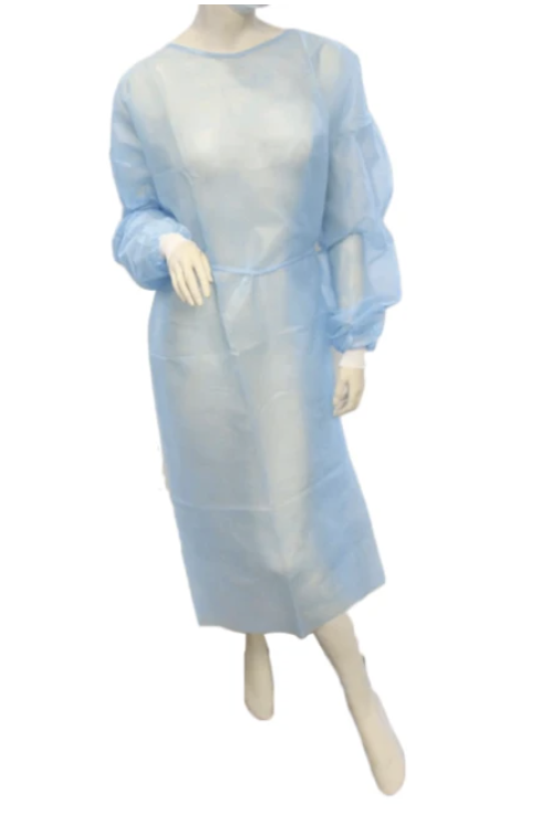 Non-Sterile Isolation Gown with White Cuff (Blue), 40g, 130cm x 150cm, 10'S Medpro Medical Supplies