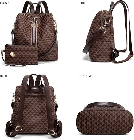 Women's Backpack Wallet PU Leather Travel Satchel Handbag Convertible Design Bag with Wallet, Brown, Travel Backpack